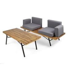 Kaimei Acacia Wood Outdoor Loveseat Set with Table - Patio Furniture - Natural Grey