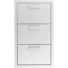 Mont Alpi Signature 16" W x 30" H Commercial Grade 304 Stainless Steel Outdoor Kitchen Island BBQ Grill Triple Access Drawer + Traditional and Contemporary Style Handle Sets