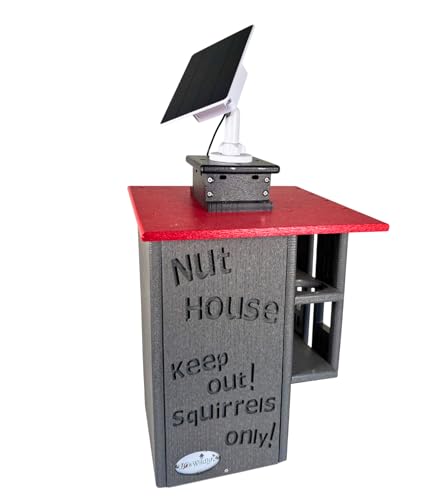 JCS Wildlife Squirrel House w/Wi-Fi Camera, Solar Panel, Predator Guard (Red/Gray)