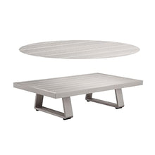 Benjara BM287716 Patio Xia 48 Inch Outdoor Coffee Table, Gray Aluminum Frame, Plank Style Tabletop