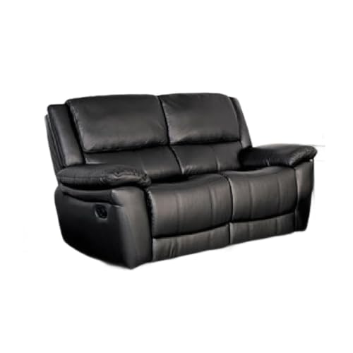 Benzara Manual Motion Recliner Loveseat, Black Faux Leather 60 Inch