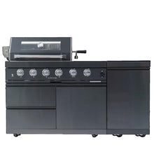 Deluxe Stainless Steel Propane Gas Grill, Outdoor BBQ Grill with Side Burner & Rotisserie Kit, Multi-Burner Cooking Kitchen Islands with Granite Countertops for Backyard Patio Entertaining
