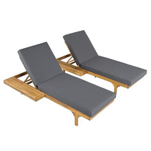 Christopher Knight Home Acacia Wood Chaise Lounge Chair Set of 2, Double/Single Outdoor Sunbathing Pool Lounger with 4'' Cushion, Patio Wooden Adjustable Backrest Lounge Sofa, Teak+Gray