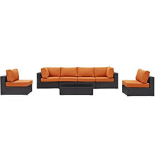 Modern Contemporary Urban Design Outdoor Patio Balcony Seven PCS Sectional Sofa Set, Orange, Rattan