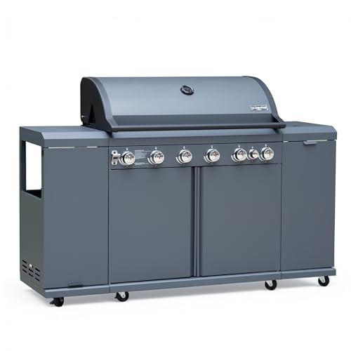 Brand-Man 6-Burner Gas Outdoor Kitchen Grill Island with Side Burner