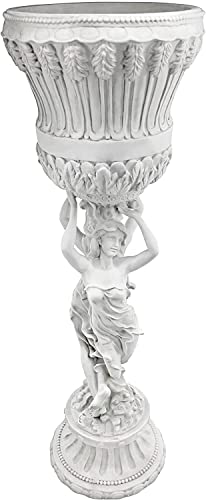 Design Toscano Les Filles Joyeuses Dancing Maidens Pedestal Column Plant Stand with Urn, 36 Inch Tall, Cast Stone Resin, Antique Stone Finish