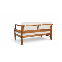 Merax 4-Seater Acacia Wood Mid-Century Modern Outdoor Sofa Set, Teak+Beige