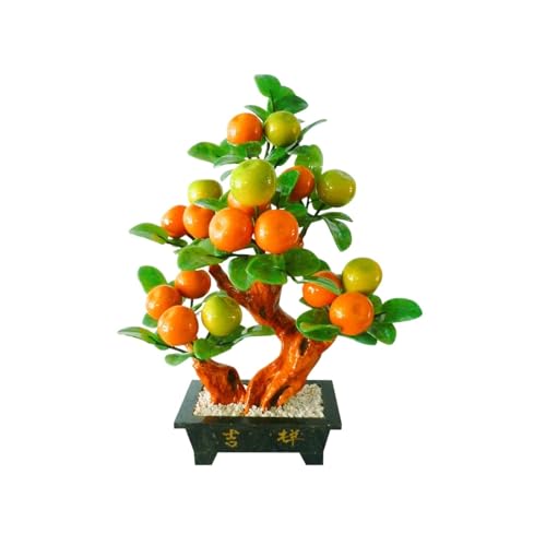 YXIANG56Q Fake Plants Bonsai Jade Orange Tree, Desk Display Fake Pot Ornaments Home Office Bedroom Living Room Bonsai Tree