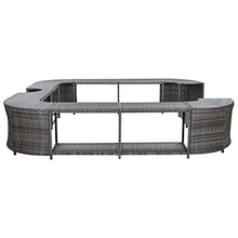 Square Hot Tub Surround Spa Step Cabinet, Grey PE Rattan and Acacia Wood, Large Garden Enclosure for Outdoor Relaxation