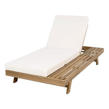 Outdoor Lounge Chair Set, Acacia Wood Tanning Bed with Water-Resistant Reclining Chair Cushions, Space Available on One Side for Poolside Balcony Backyard Patio, 4" Thick, Cream（Triple Folding）