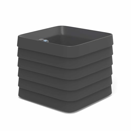 Crescent Garden TruDrop Self Watering Slat Square Box Planter - Indoor Outdoor Planter Box with Built-in Reservoir & Water Level Indicator, All Weather Flower Pot, 22'' (Caviar Black)