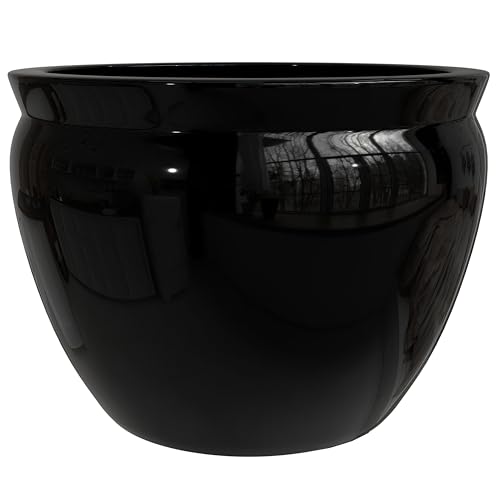 Red Lantern Large 20" Porcelain Fishbowl Black Planter or Cachepot for Indoor/Outdoor Use in Garden Entryway Living Room Boho Eclectic Modern Contemporary Classic Traditional Style Decor