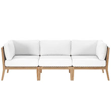 Modway Clearwater Outdoor Patio Teak Wood Sofa in Gray White