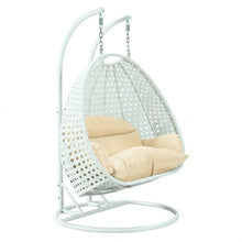 LeisureMod 2 Person Wicker Egg Chair, Cream