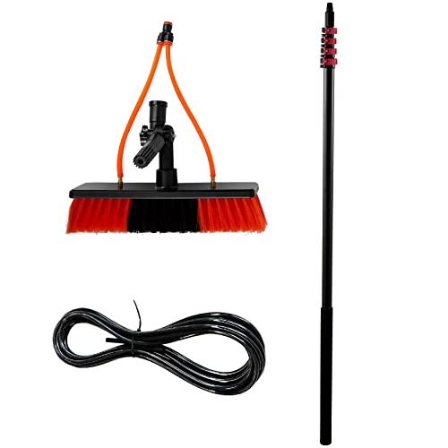 Water Fed Pole Kit Solar Photovoltaic Panel Car Trucks 20m/65.6ft Hose Rotating Cleaning Brush Adjustable Window Glass Cleaning Pole 2 Water Pores,6m/20ft