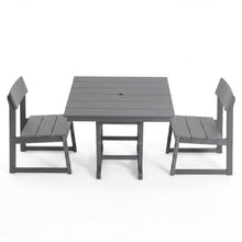 Hassyee 3-piece Gray HDPE Bistro Set with Square Coffee Table for Poolside, Backyard, Outdoor Furniture Set with Umbrella Hole and Slatted Design for Lawn, Garden, Deck