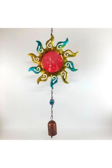 Turquoise Sun Metal Wind Chime with Door Bell Function - Garden & Balcony Decor - Turquoise, 18x71 inch