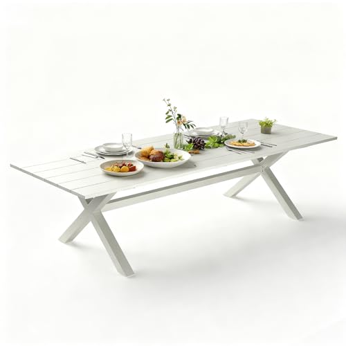 Aeeiua 98" x 38" Outdoor Dining Table, Rectangle Patio Table with Slatted Tabletop for Backyard, Garden, Deck, Poolside