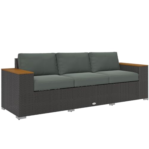 Outsunny 3-Seat Outdoor Patio Sofa Couch 24.5" Wide Deep Seats Dark Gray