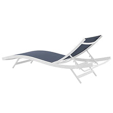 Lounge Chair Chaise, Set of 2, Aluminum, Metal, White Blue Navy, Modern, Outdoor Patio Balcony Cafe