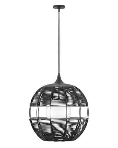 Hinkley Maddox Outdoor Large Bohemian Orb Pendant Light - Woven Weather-Resistant Nylon, Etched Opal Globe - Black