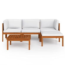 WEHUOSIF Solid Acacia Wood 5-Piece Outdoor Lounge Set with Cream White Cushions, Modular Garden Seating for Patio