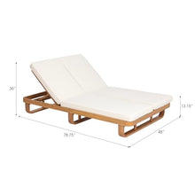 Christopher Knight Home Double Acacia Wood Chaise Lounge with Dual Adjustable Backrests, Patio Outdoor Chaise Lounge with Cushions, Wooden Sunbathing Pool Lounger, 1Pcs Set, Natural+Beige