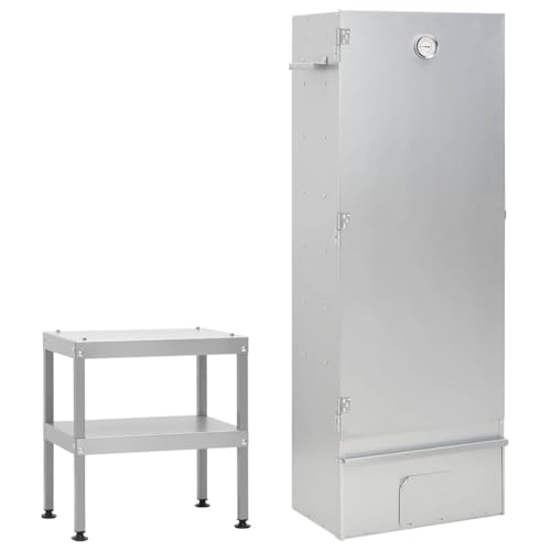 Outdoor BBQ Oven Smoker with Prep Table, Galvanized Steel Smoking Grill for Meat Fish and Sausage, Includes Hooks and Storage Shelves