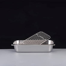 Mesh Net BBQ Net Stainless Steel Basin Oil Rack Filter Rectangular Plate Frying Basket Baking Shaker Tub Strainer Tray (Size : 1-2 mesh n pan H9.9cm) (1)