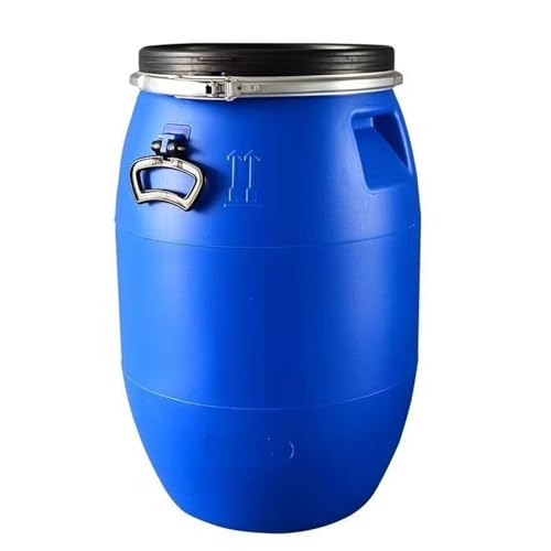 DIROVO Rain Barrels Blue Storage Barrel Multifunction Plastic Water Container Drum Keg,Large Open Top,High Food Grade with Lid and Latch Ring for Shipping(200L)