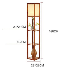 BIOMICE Dimmable Floor Lamp Wooden Floor Lamp with Shelves Modern Standing Light Fabric Lampshade Floor Lamps for Living Room Bedroom Floor Light(A-Black)
