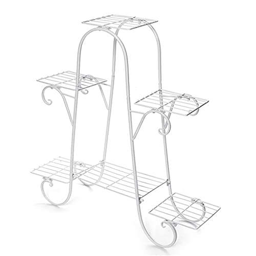 Wrought Iron Flower Stand Indoor Multi-Story Flower Stand Rack Floor-Standing Balcony Flower Pot Shelves (Color : White-Patch Five-Pointed star4, Size (Onecolor