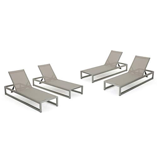 Christopher Knight Home Chloe Outdoor Mesh Chaise Lounge Set, 4-Pcs, Grey/Silver