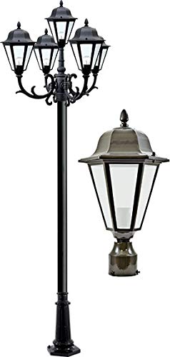DABMAR LIGHTING GM1305-LED16-BZ-FR Daniella Post Light Fixture w/Frosted Glass 5 X 16 Watt LED Lamp 85-265 Volts, White