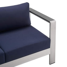Afuera Living Outdoor Patio Loveseat, Fabric & Aluminum, Silver & Navy Finish, 56.5" W x 27.5" D x 25" H, All-Weather Cushions, Dense Foam Padding, Machine Washable Covers, Durable Backyard Seating