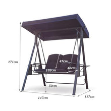 Outdoor Patio Porch Swing with Adjustable PVC Canopy, Porch Swing 2 Person Patio Swing Chair with Anti-Slip Foot Pads, A-Shaped Structure for Garden Balcony Backyard(Blue)