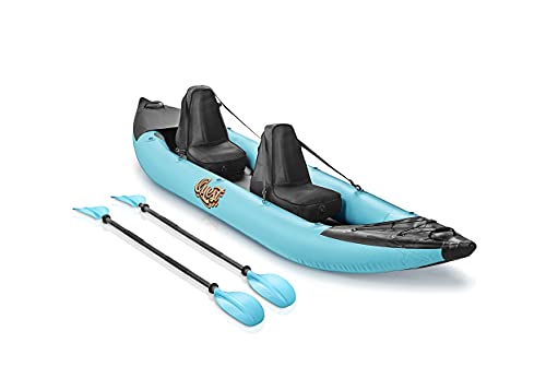 SereneLife 2 Person Inflatable Kayak - Double Kayak with Aluminum Paddles, Repair Kit - Lightweight, Portable Adult Kayaks with High-Output Pump - Durable Vinyl Kayak - Aqua