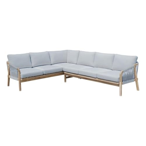 Pemberly Row 2-Piece Modern Acacia Wood Outdoor Sectional Sofa, Gray Finish, 85" W x 31" D x 27" H, Durable Construction with Rope Woven Accents, Thick Cushions for Patio or Garden Lounge Seating
