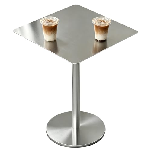 Modern Square/Round Bistro Table Indoor Outdoor Counter Height Bar Table Stainless Steels Coffee Table with Sturdy Base, for Garden Patio Cafe Dining Room Home(Square,40x40x95cm)