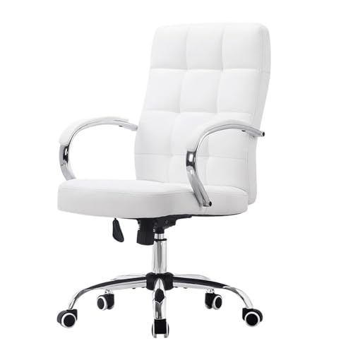 eexbz Comfortable Desk Chair Ergonomic Office Chair High Back Desk Chair - White/Black LeatherSoft Executive Swivel Office Chair - Swivel Arm Chair Home Office Desk Chairs(Black)