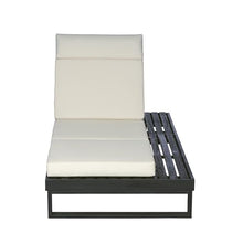 Merax 4-Piece Black Acacia Wood Chaise Lounge with 4-Inch Beige 4-Fold Cushion Set, Adjustable Outdoor Patio Lounger with Flat Side Surface, for Poolside