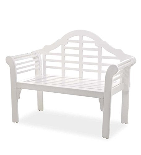Plow & Hearth Weatherproof Lutyens Outdoor Bench | Holds Up to 400 lbs | Garden Patio Porch Park Deck | Wood | White
