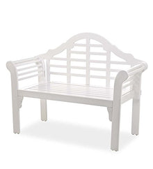 Plow & Hearth Weatherproof Lutyens Outdoor Bench | Holds Up to 400 lbs | Garden Patio Porch Park Deck | Wood | White
