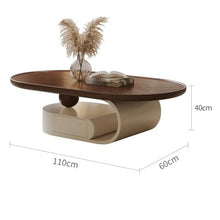 DINBOZ26X Living Room Table Walnut Wood Grain Oval Coffee Table, Modern Minimalist Design for Living Room, Luxury Home Furniture Outdoor Side Table(110cm)