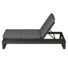 Merax 2 Piece Black Acacia Wood Chaise Lounge with 4-Inch Dark Grey 3-Fold Cushion Set, 4-Position Adjustable Outdoor Patio Lounger with Flat Side Surface, for Poolside