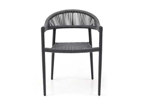 Whiteline Modern Living Leyla Indoor/Outdoor Dining Armchair, Aluminium in Gray, 6mm oifen Rope seat and Back in Gray, Stackable (Set of 4)