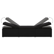WANGKENSU 3 Piece Patio Sun Loungers with Tea Table,Outdoor Lounge Chaise, Lounger for Pool, Beach Sun Tanning Chair,Outdoor Bed,Deck Chair, Poly Rattan Brown (Black+blackmaterial 76.8" x 23.6"