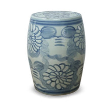 Approx. 17" High Blue and White Garden Stool with Flower Motif