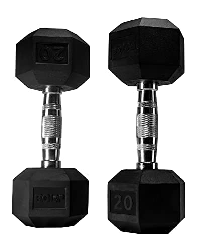 Bolt Fitness Supply Rubber Dumbbell Set 5-50 lb Hex with Metal Handles (Pair) Black, Silver