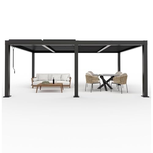 Festisoul Modern Aluminum Louvered Pergola – Adjustable Roof, Integrated Drainage, Weather Resistant Gazebo for Patio, Deck, Backyard or Garden, Reinforced Frame - Grey, 12x20FT